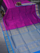 Silk cotton saree purple and cs blue with allover self emboss jacquard and annam & rudhraksha zari woven border