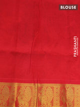 Silk cotton saree dual shade of greish green and red with allover self emboss jacquard and annam zari woven border