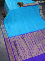 Silk cotton saree cs blue and blue with allover self emboss jacquard and rich zari woven border