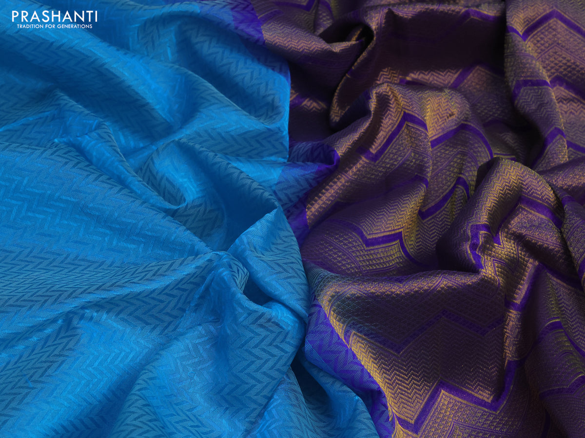 Silk cotton saree cs blue and blue with allover self emboss jacquard and rich zari woven border