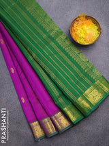 Silk cotton saree purple and green with allover vairosi pattern & zari buttas and annam zari woven border