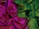 Silk cotton saree purple and green with allover vairosi pattern & zari buttas and annam zari woven border