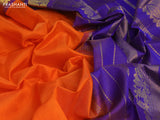 Silk cotton saree orange and violet with allover vairosi pattern & zari buttas and annam & temple design zari woven border