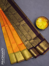 Silk cotton saree dual shade of orange and coffee brown with allover self emboss jacquard and temple design zari woven border