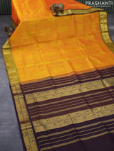 Silk cotton saree dual shade of orange and coffee brown with allover self emboss jacquard and temple design zari woven border