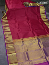 Pure kanchipuram silk saree pink and dual shade of blue with allover self emboss and zari woven border