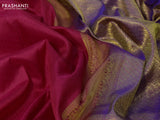 Pure kanchipuram silk saree pink and dual shade of blue with allover self emboss and zari woven border