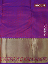 Pure kanchipuram silk saree pink and dual shade of blue with allover self emboss and zari woven border