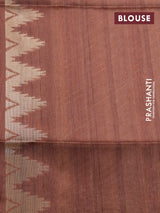 Semi tussar saree peach shade and brown with allover geometric zari weaves & ikat butta prints and temple design border