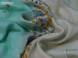 Raw silk saree pastel blue and cream with floral prints & zari buttas and zari woven floral paithani border