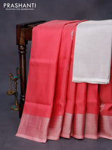 Pure uppada silk saree pink with silver zari woven buttas and silver zari woven border