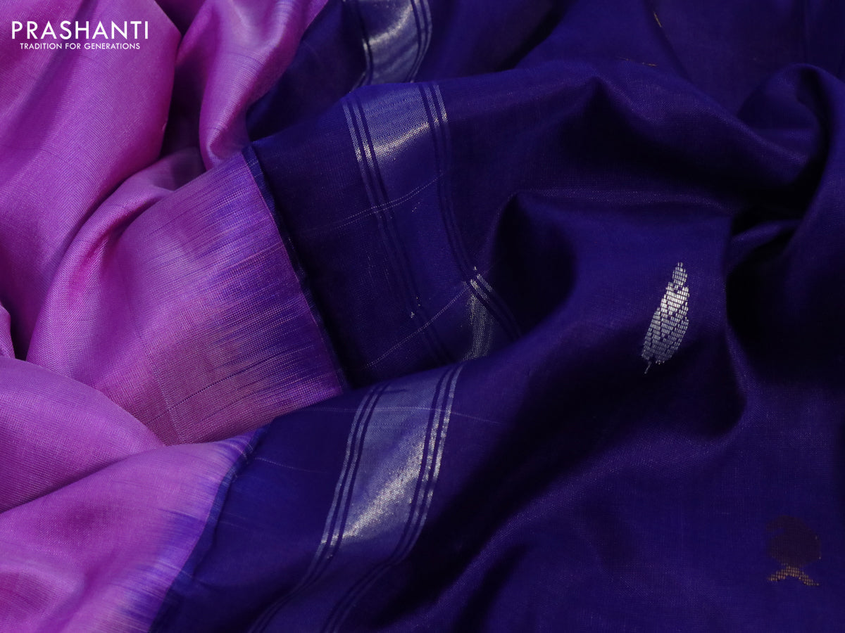 Pure uppada partly silk saree lavender and navy blue with plain body and zari woven border