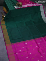 Pure uppada partly silk saree dark green and pink with plain body and zari woven border