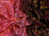 Ikat silk cotton saree pink and deep coffee brown with allover ikat weaves and zari woven border