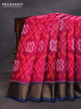 Ikat silk cotton saree pink and peacock blue with allover ikat weaves and zari woven border