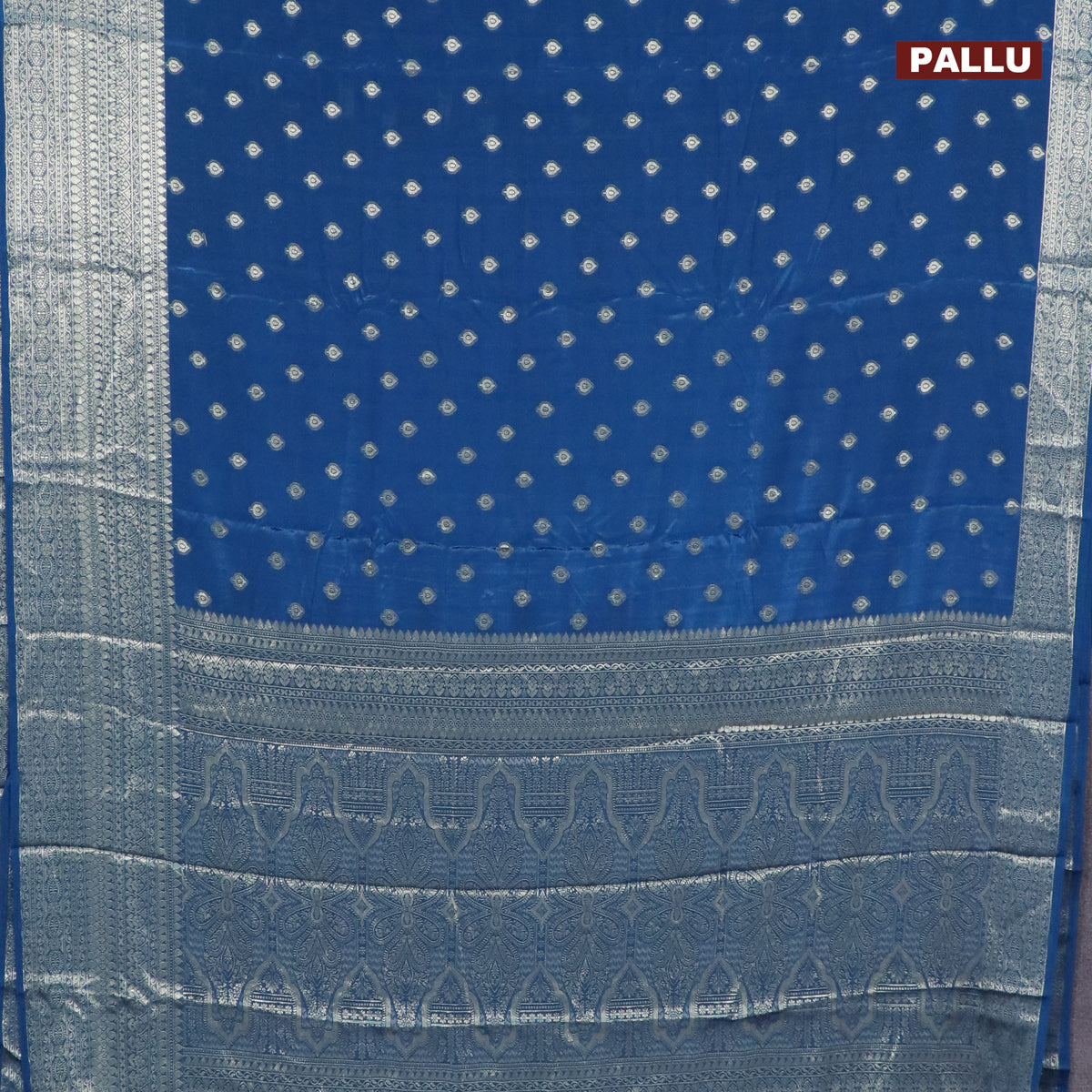 Semi crepe saree peacock blue with thread woven buttas and thread woven border