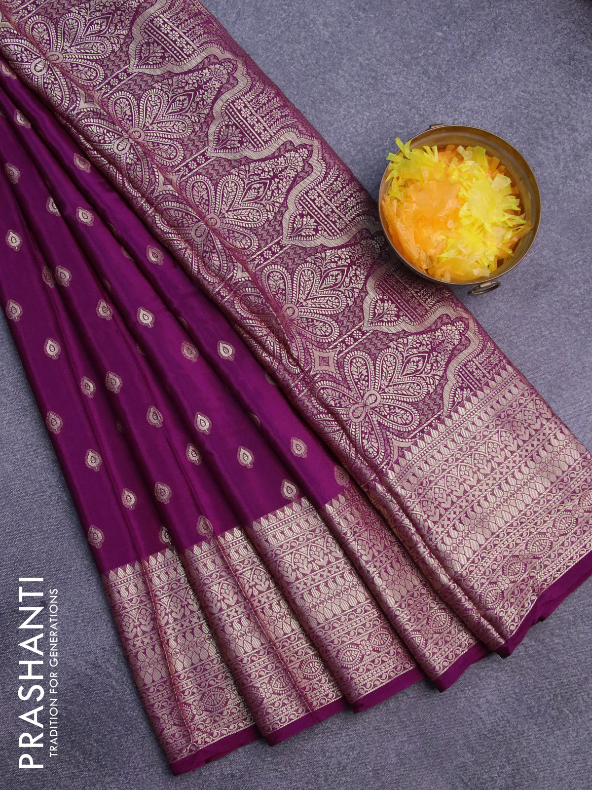 Semi crepe saree deep purple with thread woven buttas and thread woven border