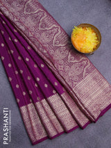 Semi crepe saree deep purple with thread woven buttas and thread woven border