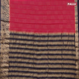 Semi crepe saree pink and navy blue with allover zari weaves and zari woven border