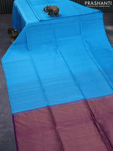 Kanchipuram soft silk saree light blue and purple with allover zari weaves in borderless style