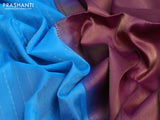 Kanchipuram soft silk saree light blue and purple with allover zari weaves in borderless style