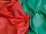 Kanchipuram soft silk saree dual shade of orange and teal green with allover zari weaves in borderless style