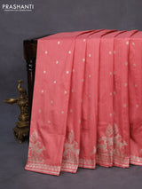 Banarasi semi katan silk saree peach shade with allover zari woven buttas and zari woven border