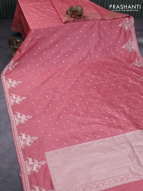 Banarasi semi katan silk saree peach shade with allover zari woven buttas and zari woven border