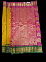 Gadwal Silk - Yellow with Pink and Green