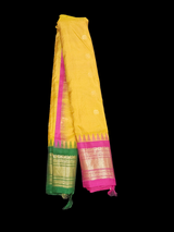 Gadwal Silk - Yellow with Pink and Green