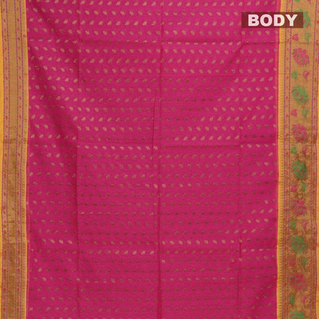 Banarasi semi cotton saree light pink and yellow with thread & zari woven buttas and paithani border