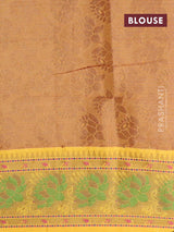 Banarasi semi cotton saree light pink and yellow with thread & zari woven buttas and paithani border