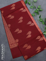 Banarasi semi cotton saree maroon with copper zari woven buttas and piping zari woven border