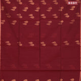 Banarasi semi cotton saree maroon with copper zari woven buttas and piping zari woven border