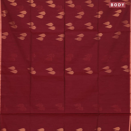 Banarasi semi cotton saree maroon with copper zari woven buttas and piping zari woven border