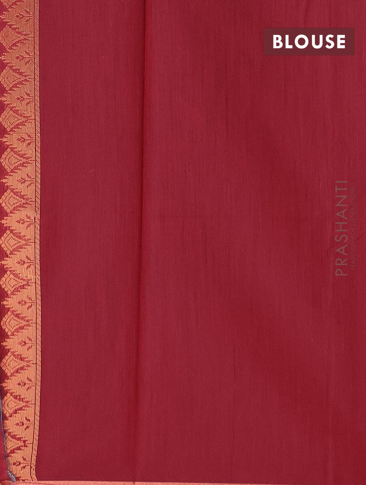 Banarasi semi cotton saree maroon with copper zari woven buttas and piping zari woven border