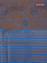 Mangalgiri silk cotton saree yellow and cs blue with hand block printed blouse and zari woven border