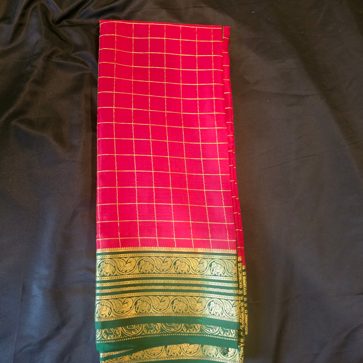 Mysore silk - Red Kattam wi/ Green