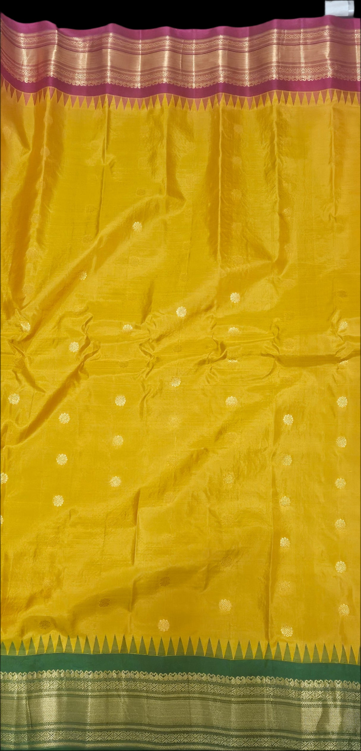 Gadwal Silk - Yellow with Pink and Green