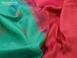 Roopam silk saree teal green and pink with copper zari woven annam buttas and copper zari woven border