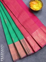 Roopam silk saree teal green and pink with zari woven buttas and copper zari woven border