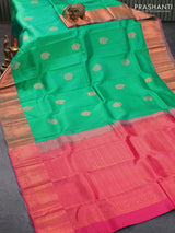 Roopam silk saree teal green and pink with zari woven buttas and copper zari woven border