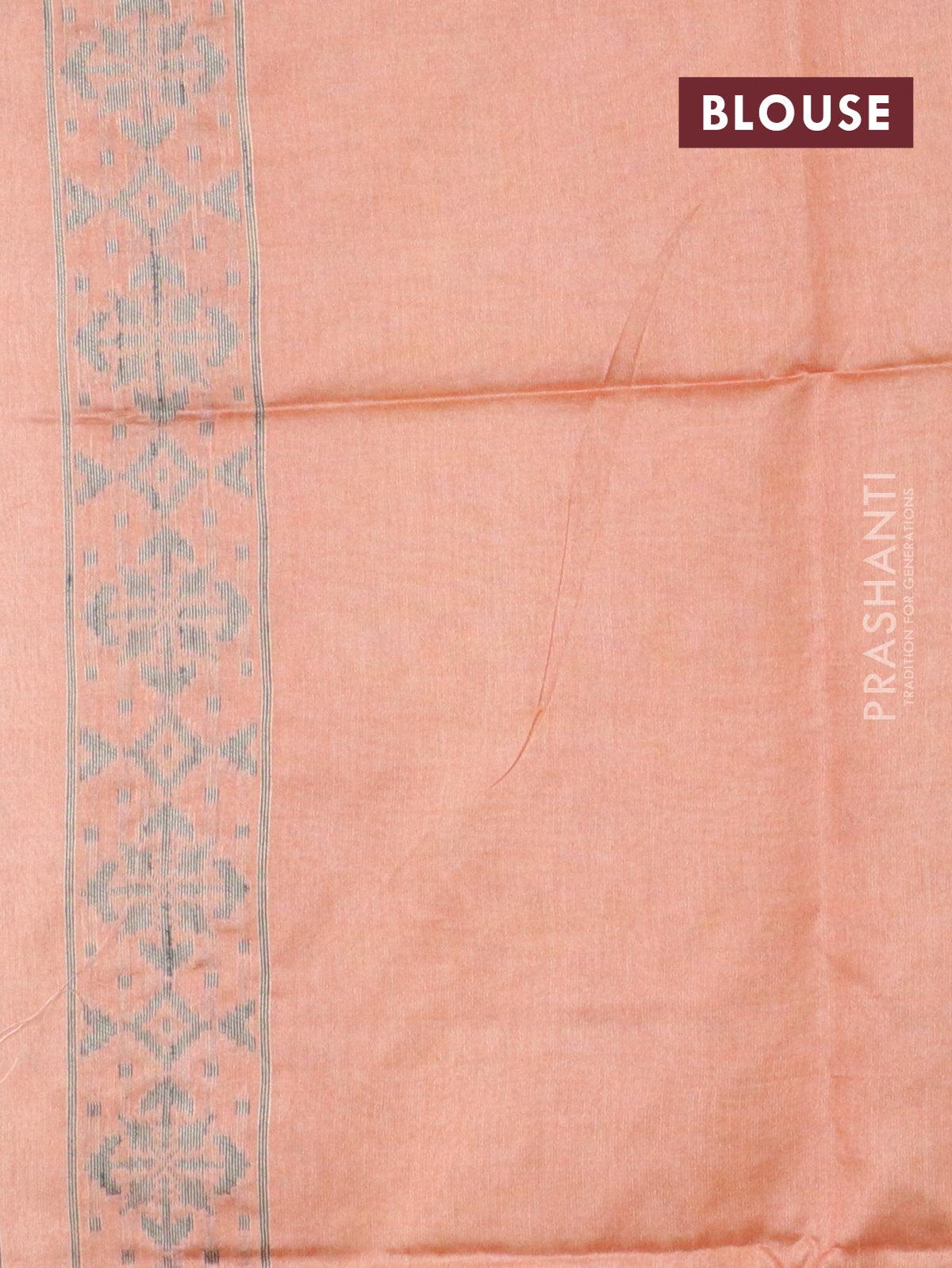 Semi jute silk saree orange and beige with allover floral prints woven buttas and woven border