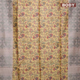 Semi jute silk saree yellow and beige with allover floral prints woven buttas and woven border